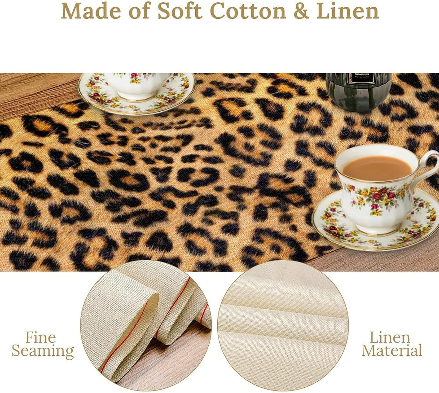 Leopard Print Dinning Table Runner, Cotton Linen Rustic Cottage Country Farm Safari Wildlife Fur Print Table Runners for Table Dresser Runner Dinning Kitchen Party Holidays Home, 13x36 Inch