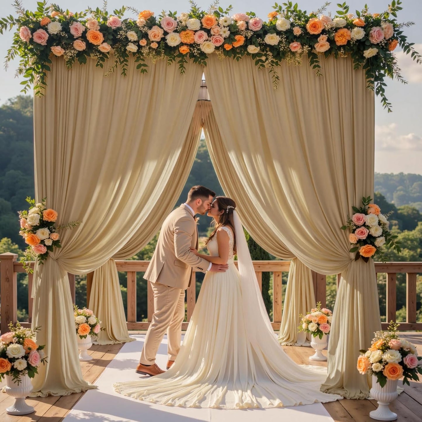 10×12 ft Wrinkle Free Beige Backdrop Curtain for Weddings Parties, 2 Panels 5×12ft Long Silky Polyester Photo Backdrop Drapes for Birthday Baby Shower Photography Background Cloth