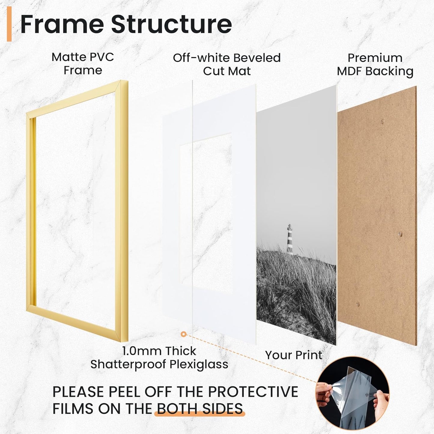 11x17 inch Picture Frame, 11x17 Photo Frames with 8x12 Removable Mat - High Definition Plexiglass - Vertical and Horizontal Display - Wall Hanging Frame - Gold, 3 Pack