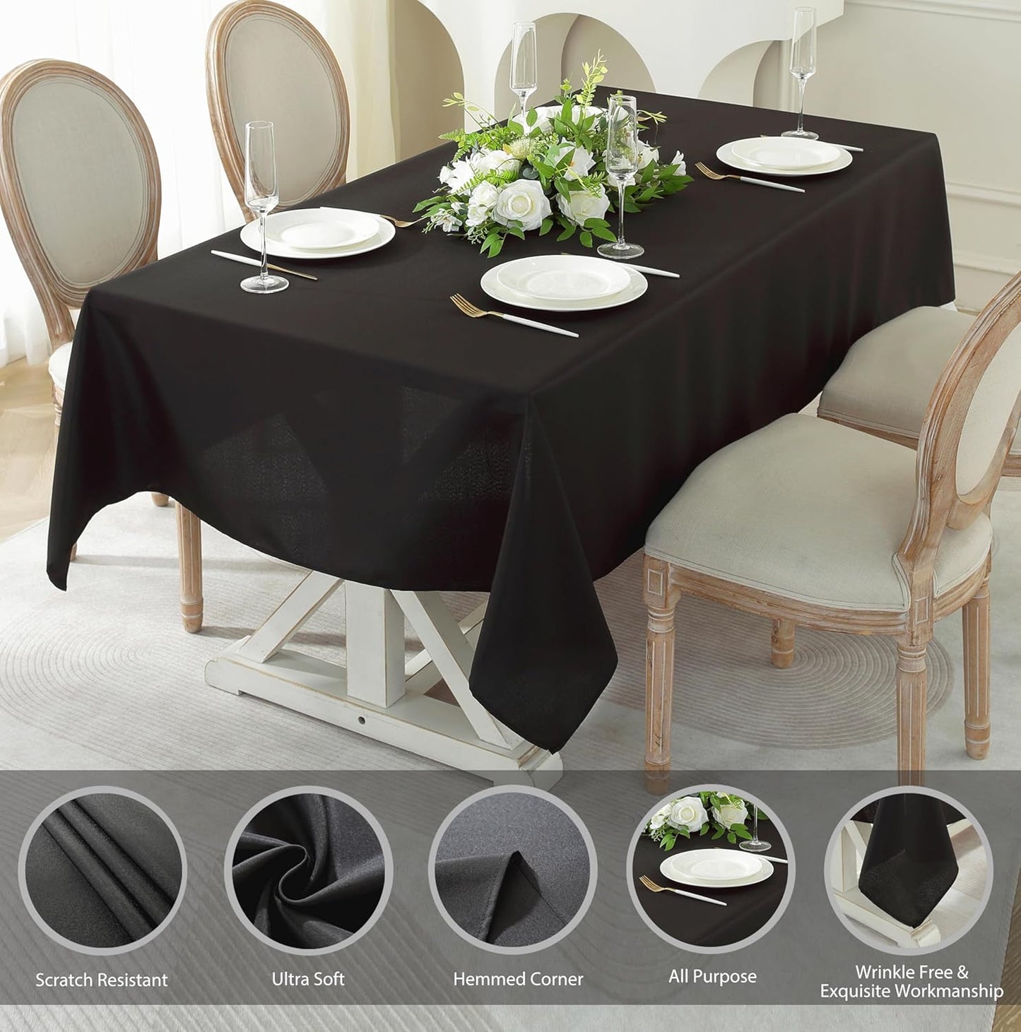 Craft And Party Rectangle Tablecloth, 70 x 108 Inch Black Tablecloth, Polyester Fabric Washable Table Cloth for Home, Party, Wedding or Restaurant Use.