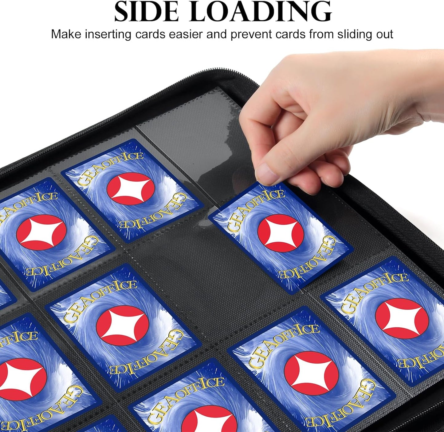 GEAoffice Trading Card Binder 12 Pocket Hold 720 Cards, Premium PU Cover Zipper Collection Binder, Ringless Side Loading Card Album Folder for YuGiOh, MTG, TCG, Game & Sports, Non-PVC, Carbon Black