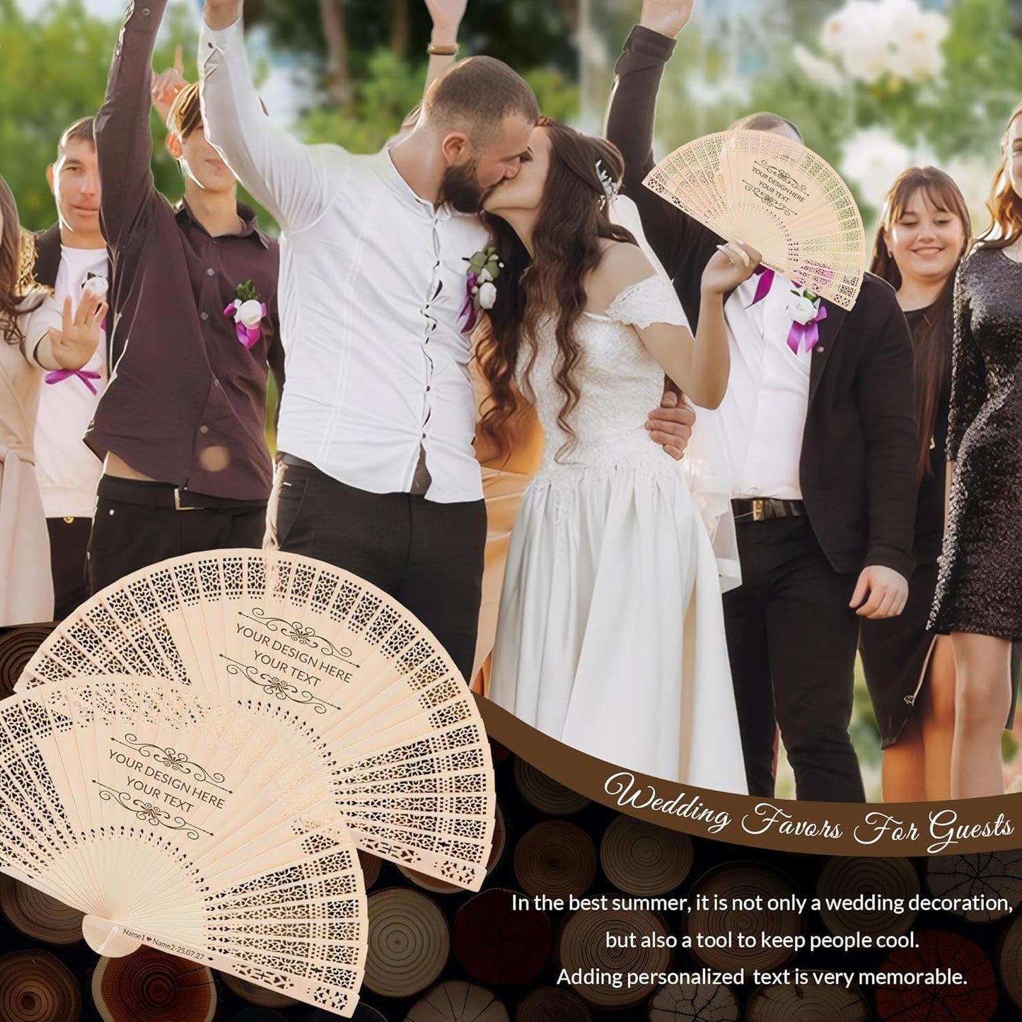 100 PCS Custom Fans Personalized Folding Fans for Line Dancing Wooden Hand Fan Wedding Favors Gift for Guests Personalized Fans for Events