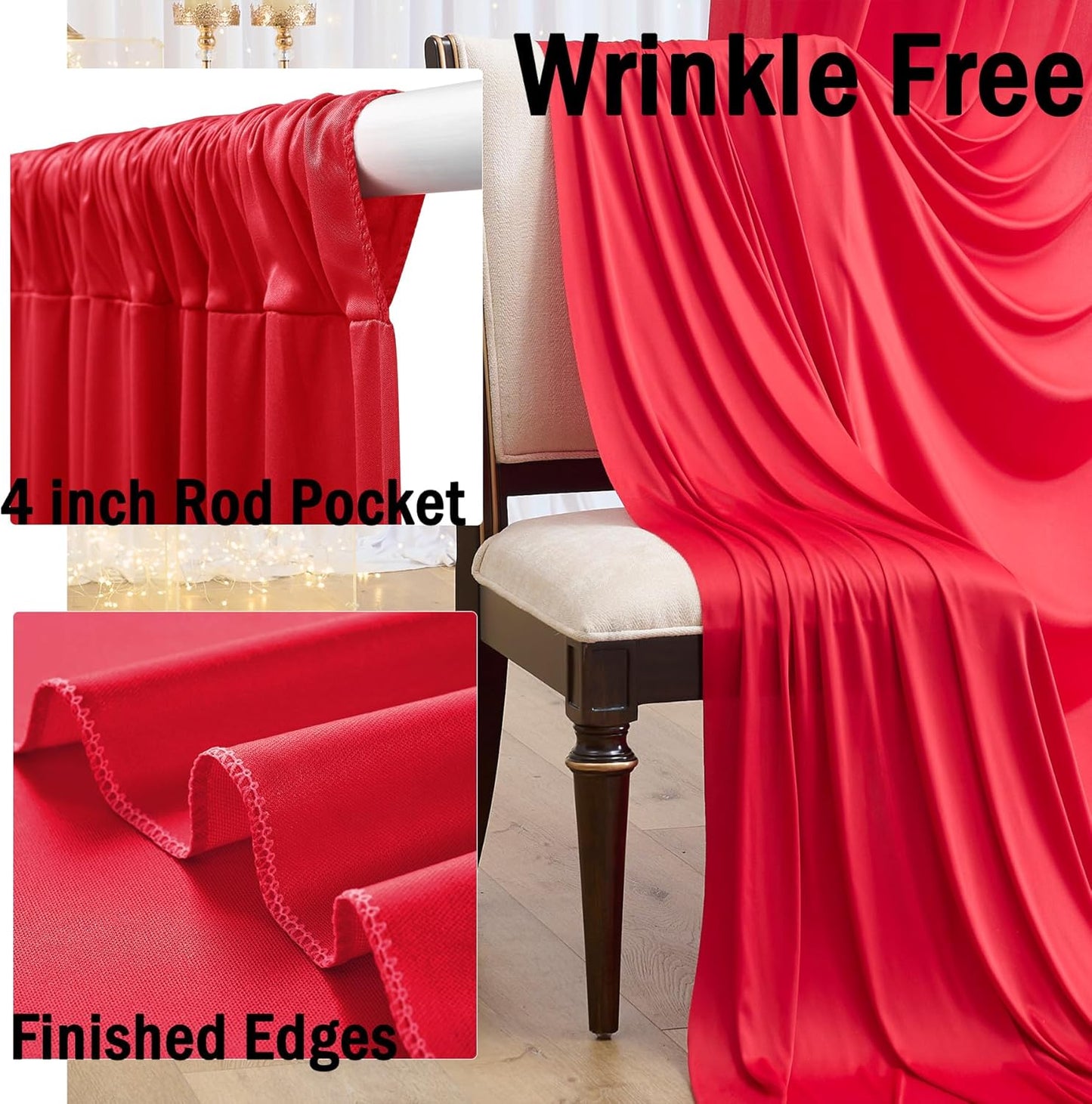 10x10ft Wrinkle Free Red Backdrop Curtains for Parties, 2 Panels 5x10ft Silky Polyester Photo Backdrop Drapes Back Drop Cloth for Wedding Birthday Photography Baby Shower Background Decor