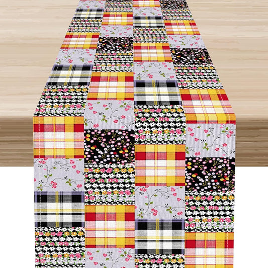 Boho Patchwork Table Runner, Vintage Farmhouse Colorful Wildflowers Bohemian Paisley Flower Print Table Center Decor for Home Kitchen Dining Patio Holiday Party Table Decorations, 13"x72" Inch