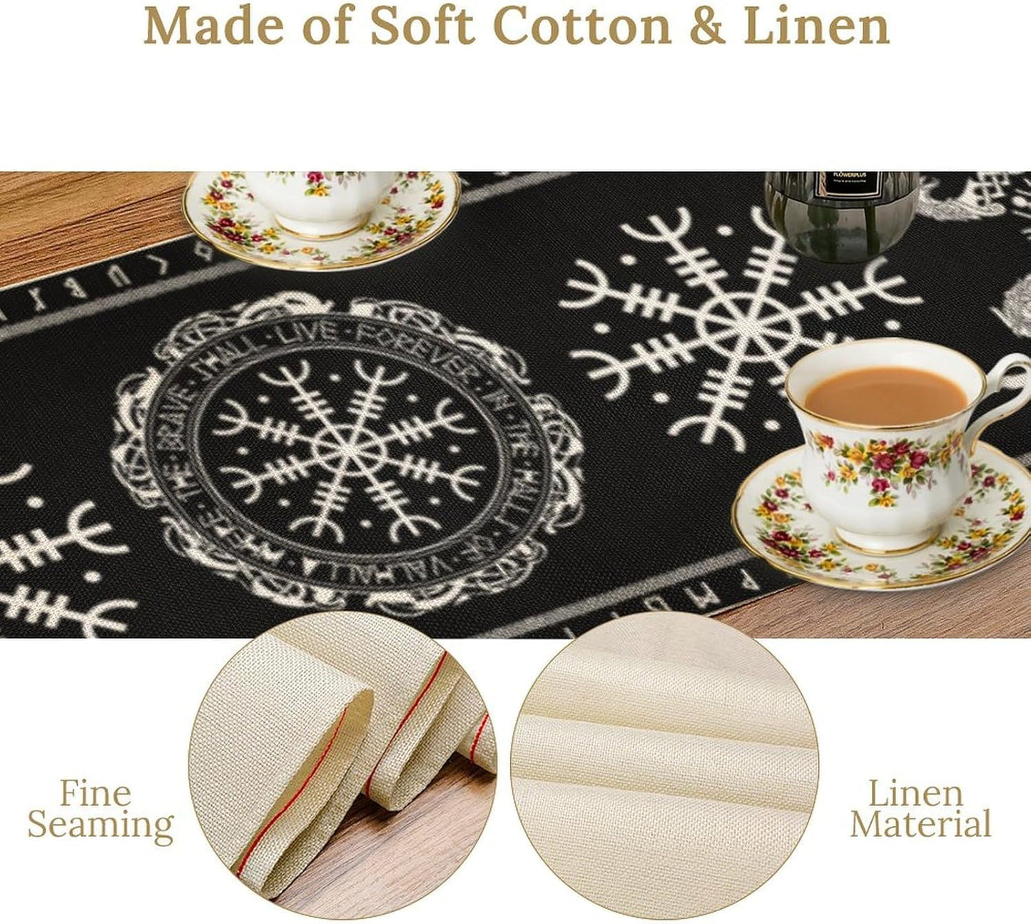 Ancient Abstract Pattern Table Runner, Tree of Life Eagle Dragon Boat Rudder Black and White Table Runner for Party Kitchen Dinner Cafe Bedroom Living Room Table Runner 13x120 Inch