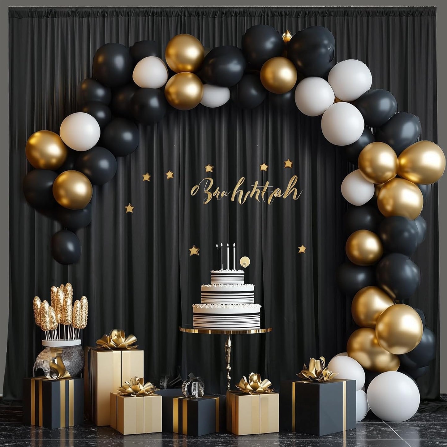 10×14ft Wrinkle Free Black Backdrop Curtain for Parties Wedding,2 Panels 5×14ft Height Soft Silky Polyester Photo Backdrop Drapes for Birthday Graduation Photography Stage Event Background Cloth