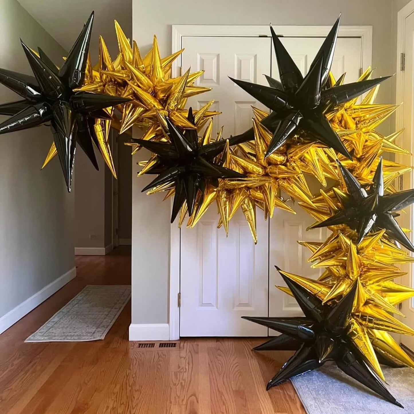 Gold Star Balloons 12pcs, 27/22 Inch Foil Star Explosion Balloons, Large Spike Mylar Cone Balloon, Fireworks Shape Balloon Party Decor for Anniversary New Year Graduation Birthday