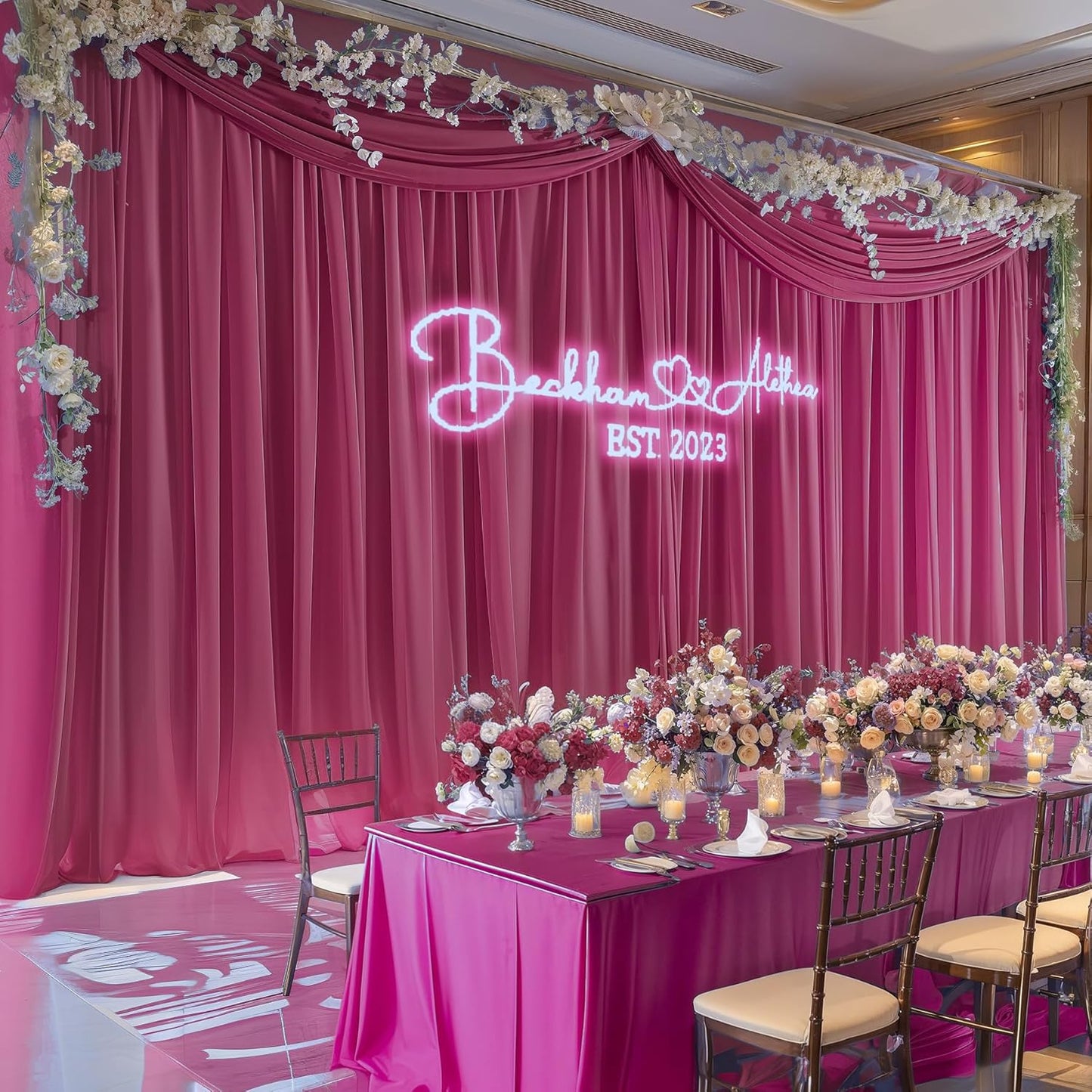 10ft x 10ft Burgundy Backdrop Curtains, Wrinkle-Free Sheer Chiffon Fabric Photo Backdrop Drapes for Wedding Arch Party Ceremony Stage Photography Decorations