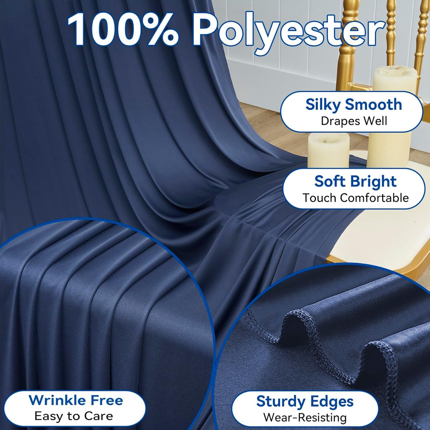 10×12ft Navy Blue Wrinkle Free Backdrop Curtain for Wedding Parties, 2 Panels 5×12ft Long Soft Silky Polyester Backdrop Drapes Photo Back Drop Curtains for Birthday Photography Background Cloth