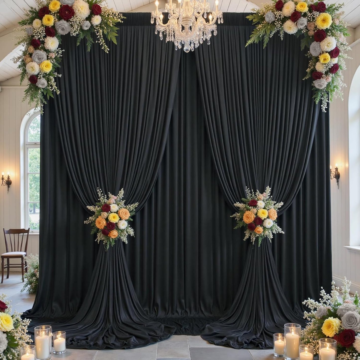 10x12ft Wrinkle Free Black Backdrop Curtain for Wedding Parties, 2 Panels 5×12 ft Long Soft Silky Polyester Fabric Backdrop Drapes Black Photo Back Drop Curtains for Party Photography Background Cloth