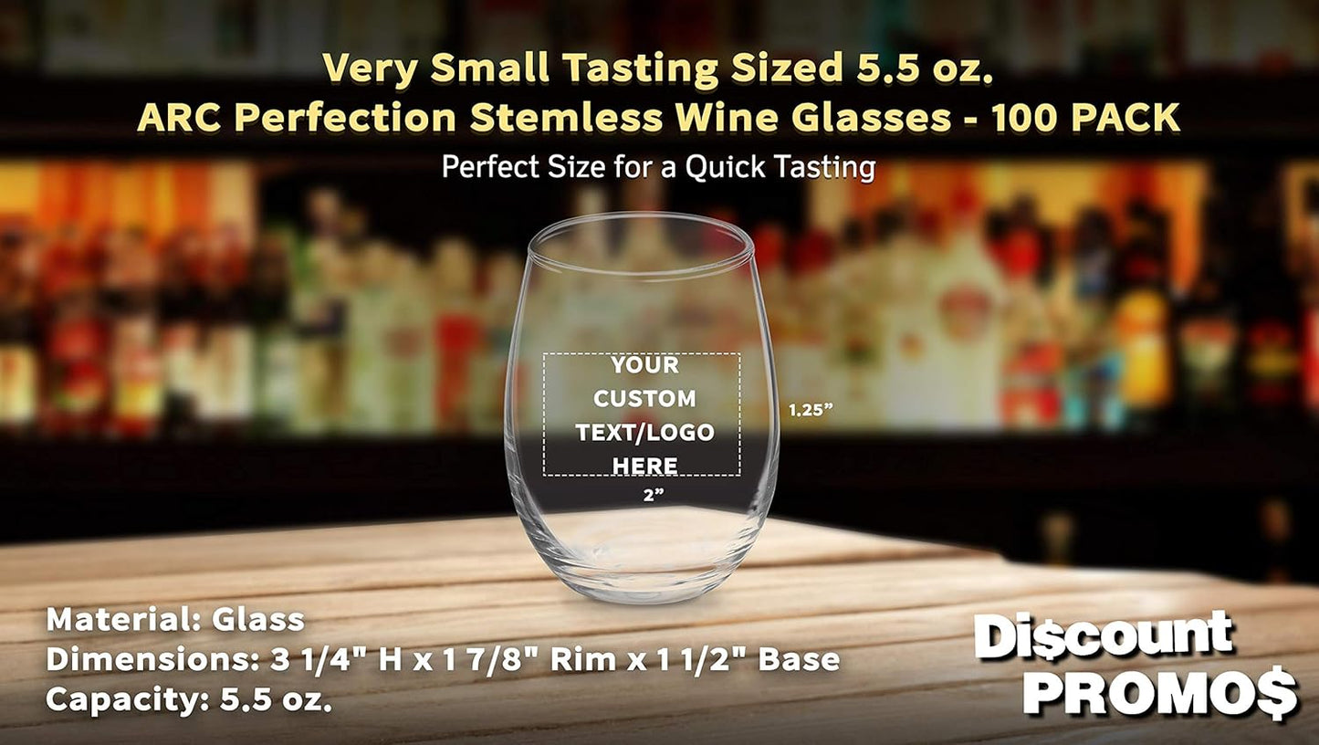 Custom Stemless Wine Glasses by ARC 5.5 oz. Set of 100, Personalized Bulk Pack - Perfect for Hotel, Bar, Restaurant or Lounge - Clear