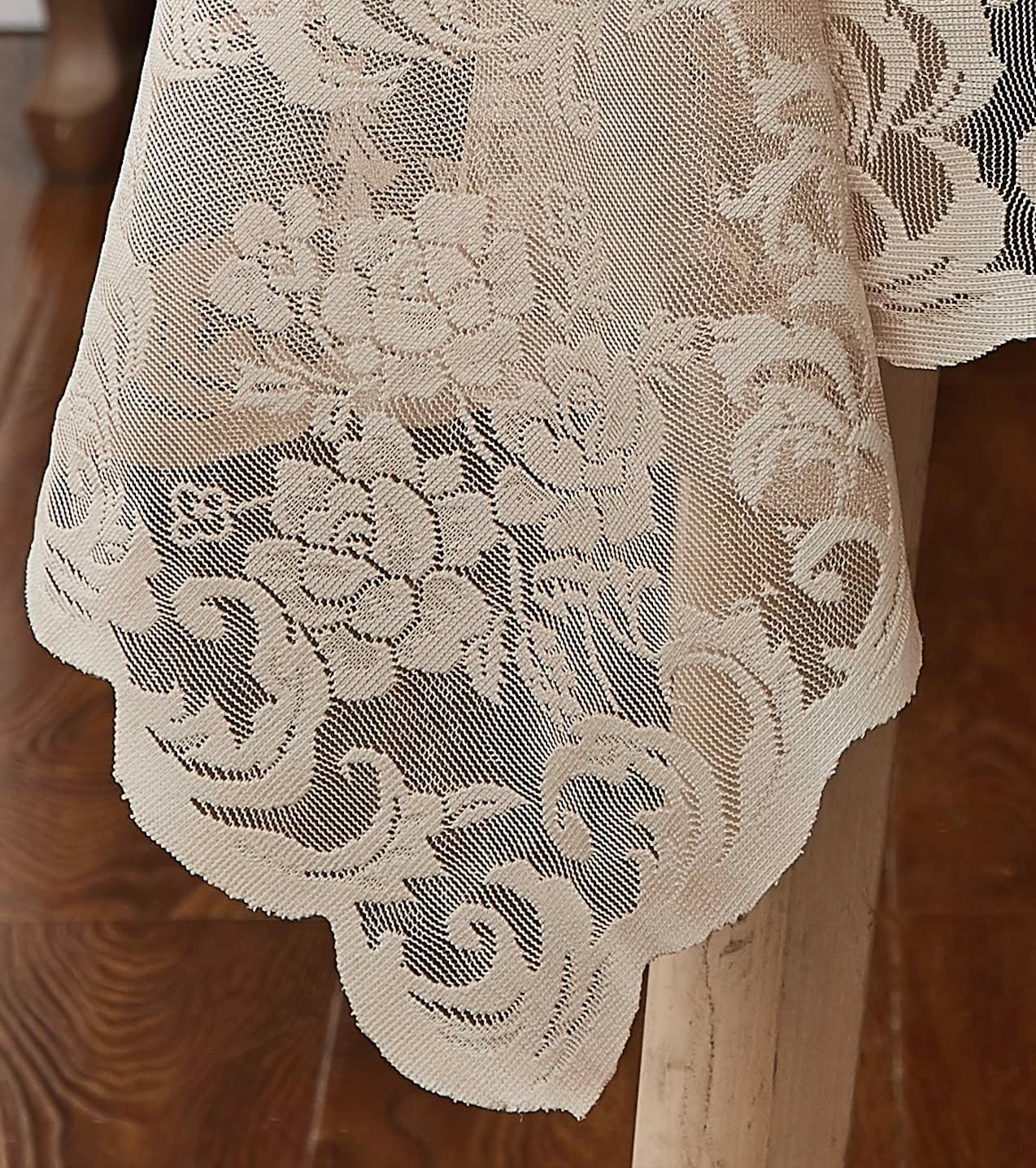 LinenZone Linen Rectangle Tablecloth for Rustic Vintage Decor. Sheer Lace Tablecloth Works Great As Wedding, Thanksgiving or Christmas Decor (Mia TC 60 x 84, Linen)