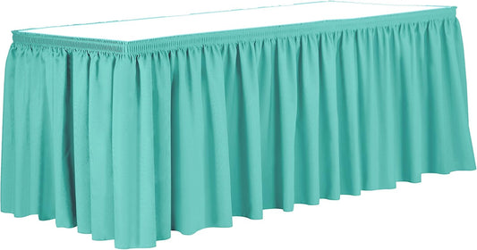 Ultimate Textile Pleat Polyester Fabric Table Skirt - Machine Washable Flame Resistant with Clips for Events, Weddings & Trade Shows, Cut & Sewn in Paterson, NJ - Caribbean, 17' Shirred Pleat