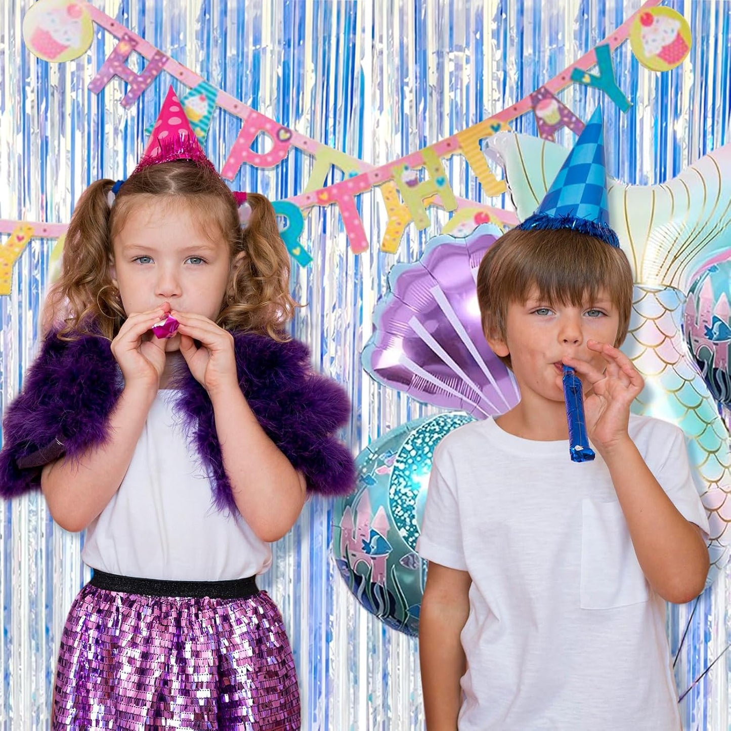 10 Pack Foil Curtain Backdrop Iridescent Metallic Tinsel Foil Fringe Curtains Photo Booth Props for Birthday Wedding Engagement Baby Shower Bachelorette Christmas Holiday Celebration Party Decoration