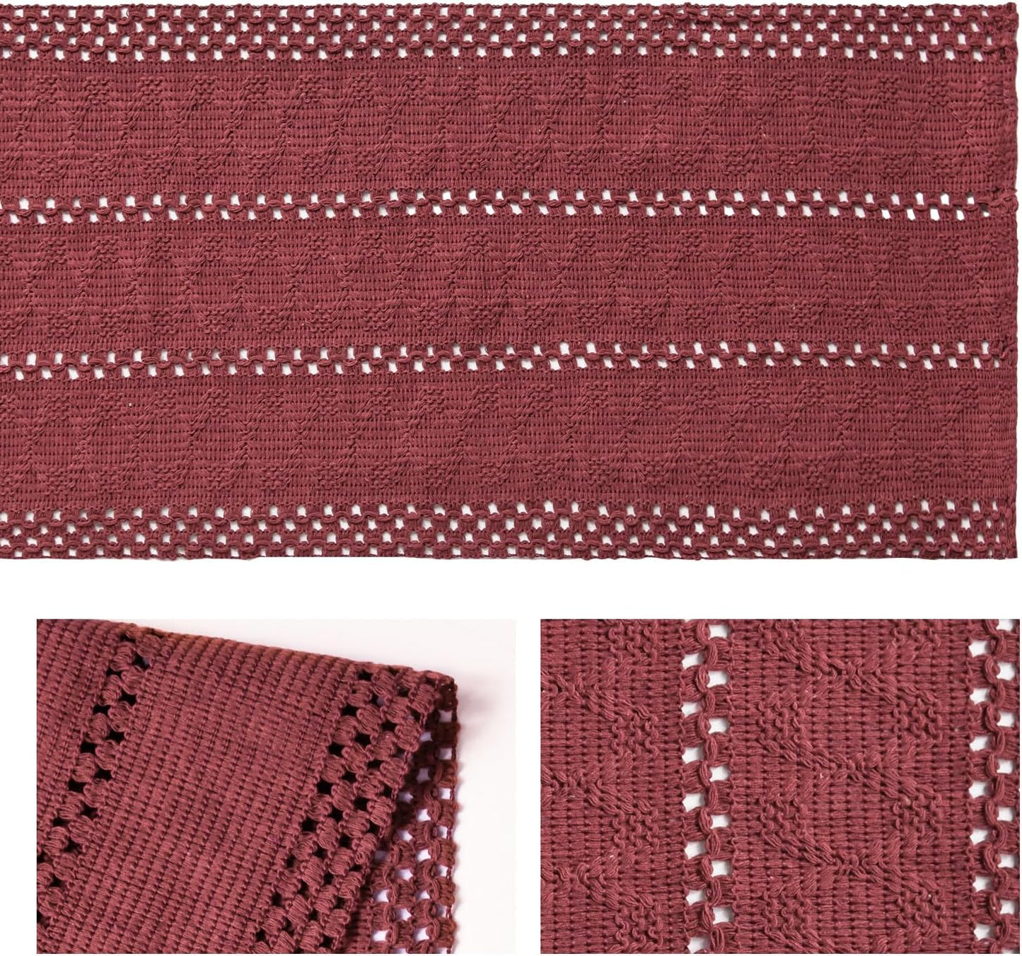 Artoid Mode Red Farmhouse Woven Rustic Hollow Table Runner, Seasonal Holiday Hollow Kitchen Dining Table Decoration for Home Party Decor 12x60 Inch