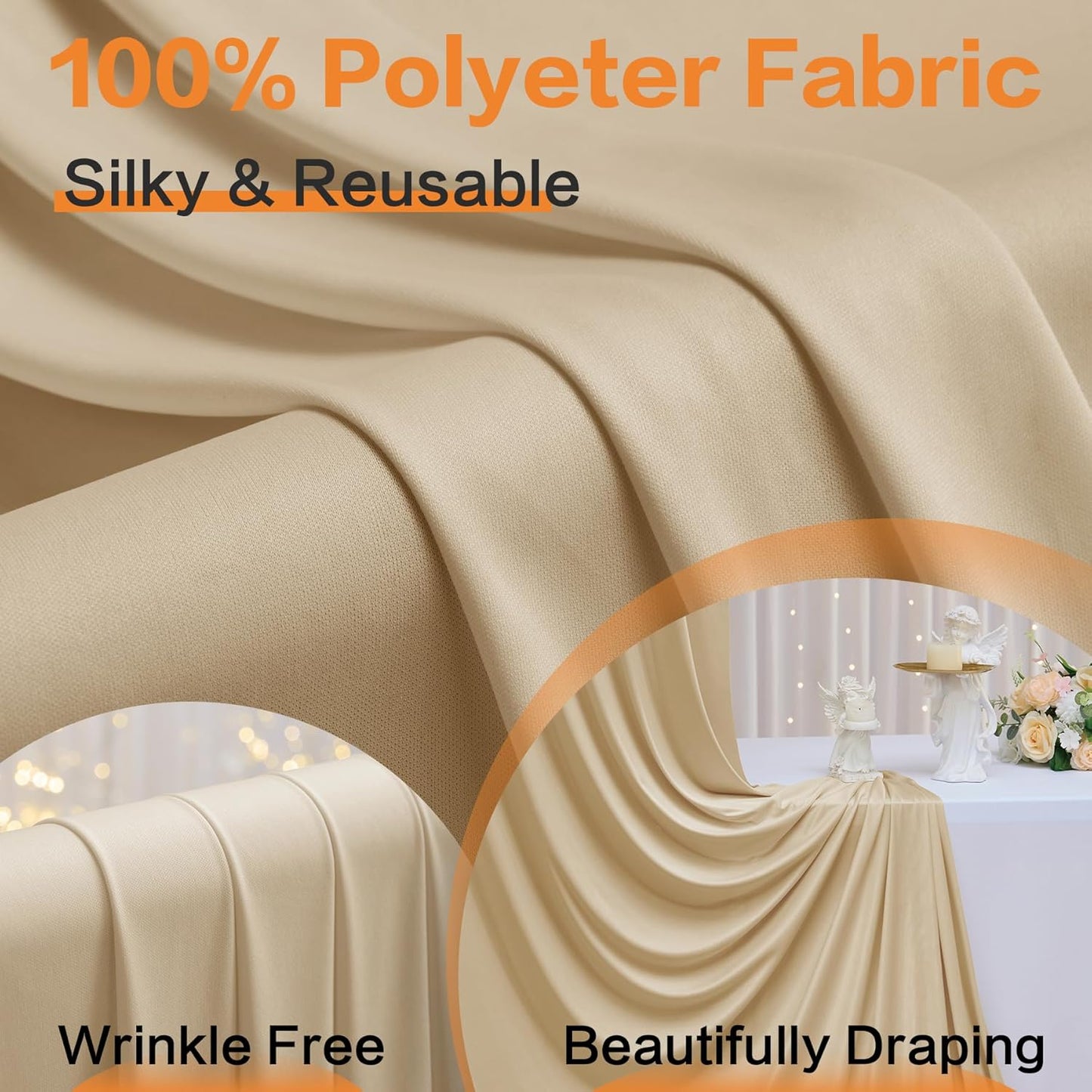 10×14 ft Wrinkle Free Beige Backdrop Curtain for Weddings Parties, 2 Panels 14ft Silky Polyester Wedding Drapes Backdrop Photo Back Drop Cloth for Birthday Baby Shower Photography Backgrounds