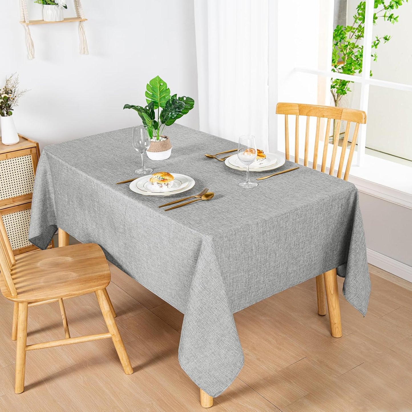 Hiasan Faux Linen Rectangle Tablecloth - Wrinkle and Stain Resistant Washable Table Cloth for Kitchen Dining Room Holiday Table Cover for Dinner, Light Grey, 54 x 120 Inch