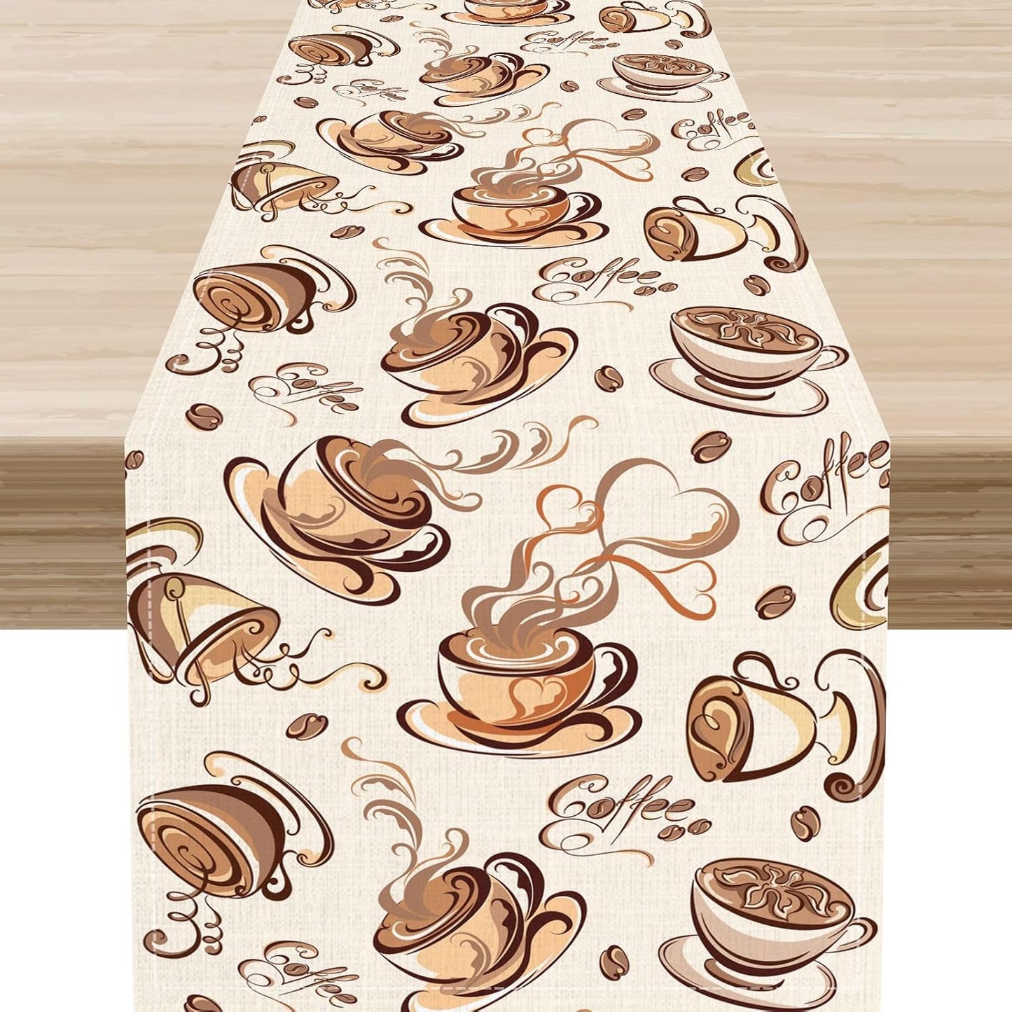 Coffee Time Table Runner, Farmhouse Retro Coffee Cup Tea Party Cafe Table Center Decor for Home Kitchen Dining Patio Holiday Party Indoor Outdoor Table Decorations,13"x90" Inch