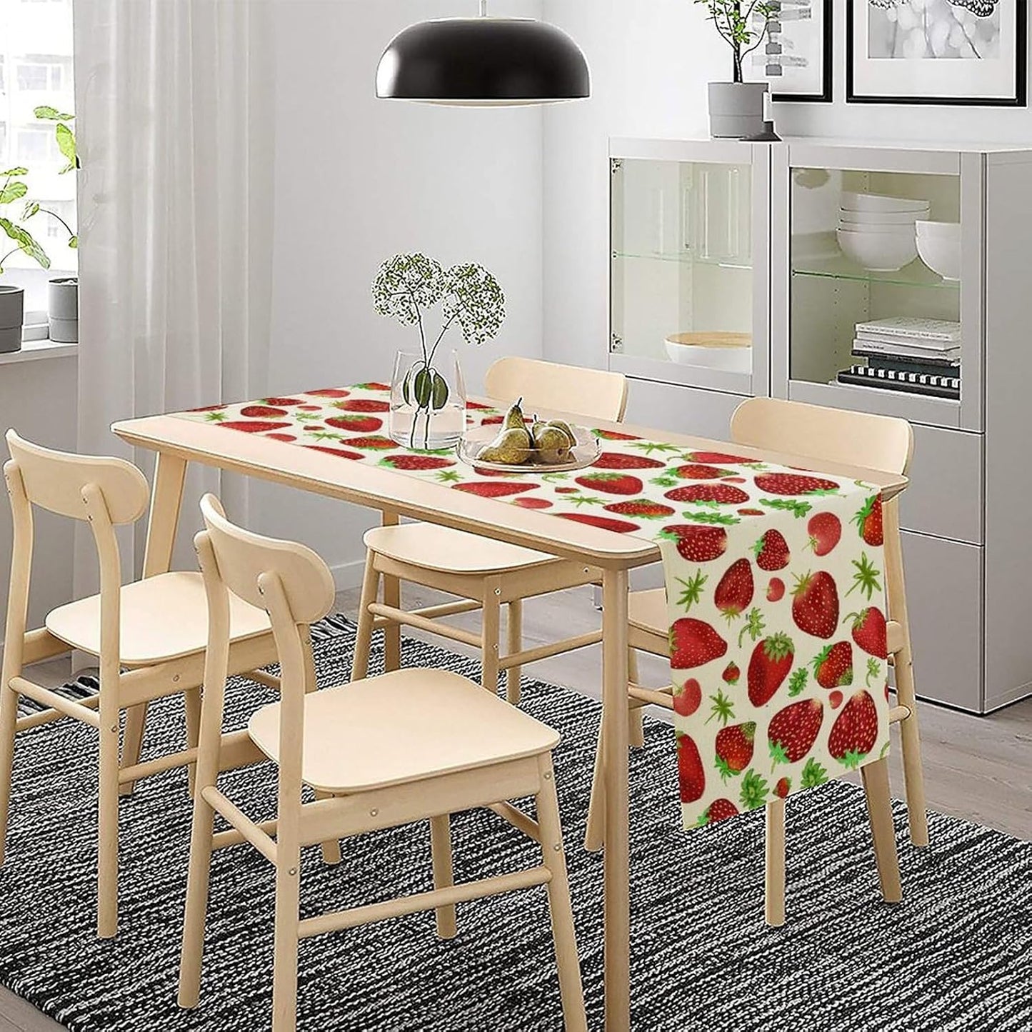 Strawberry Table Runner Spring Summer Fruit Wild Berry Forest Garden Dinner Runner for Girl Baby Shower Party Holiday Home Kitchen Dining Table Decor 13x120