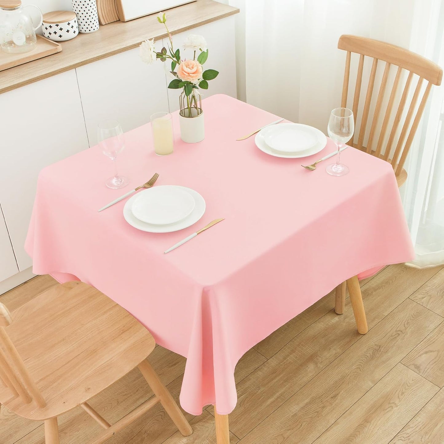 2 Pack Square Table Cloth 52X52 Inch Pink Tablecloth Washable Polyester Solid Dining Table Cover for Birthday Party Dinner Holiday Outdoor Indoor