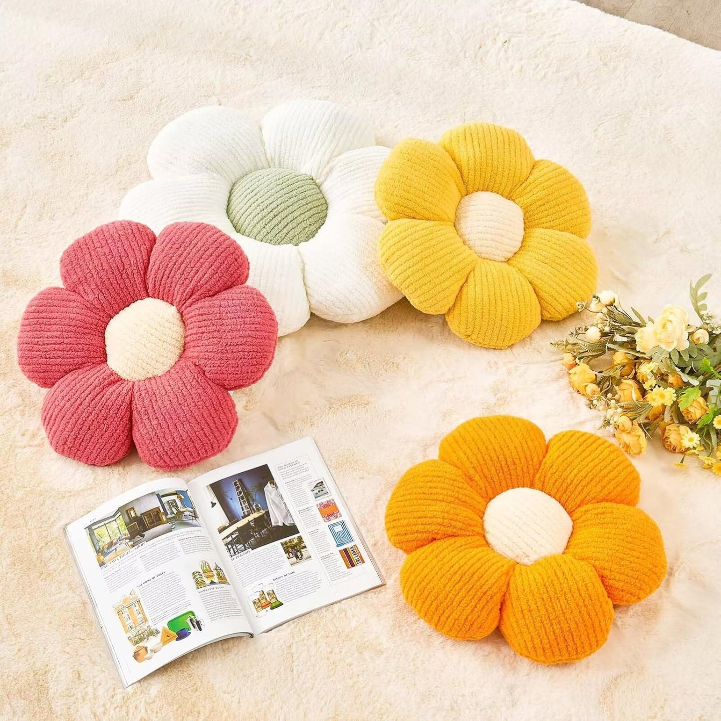 Flower Throw Pillow, Soft Orange 14.9" Shaped Floor Pillow for Home Decor, Cute Aesthetic Plush Decorative Pillows for Bed, Sofa, Couch