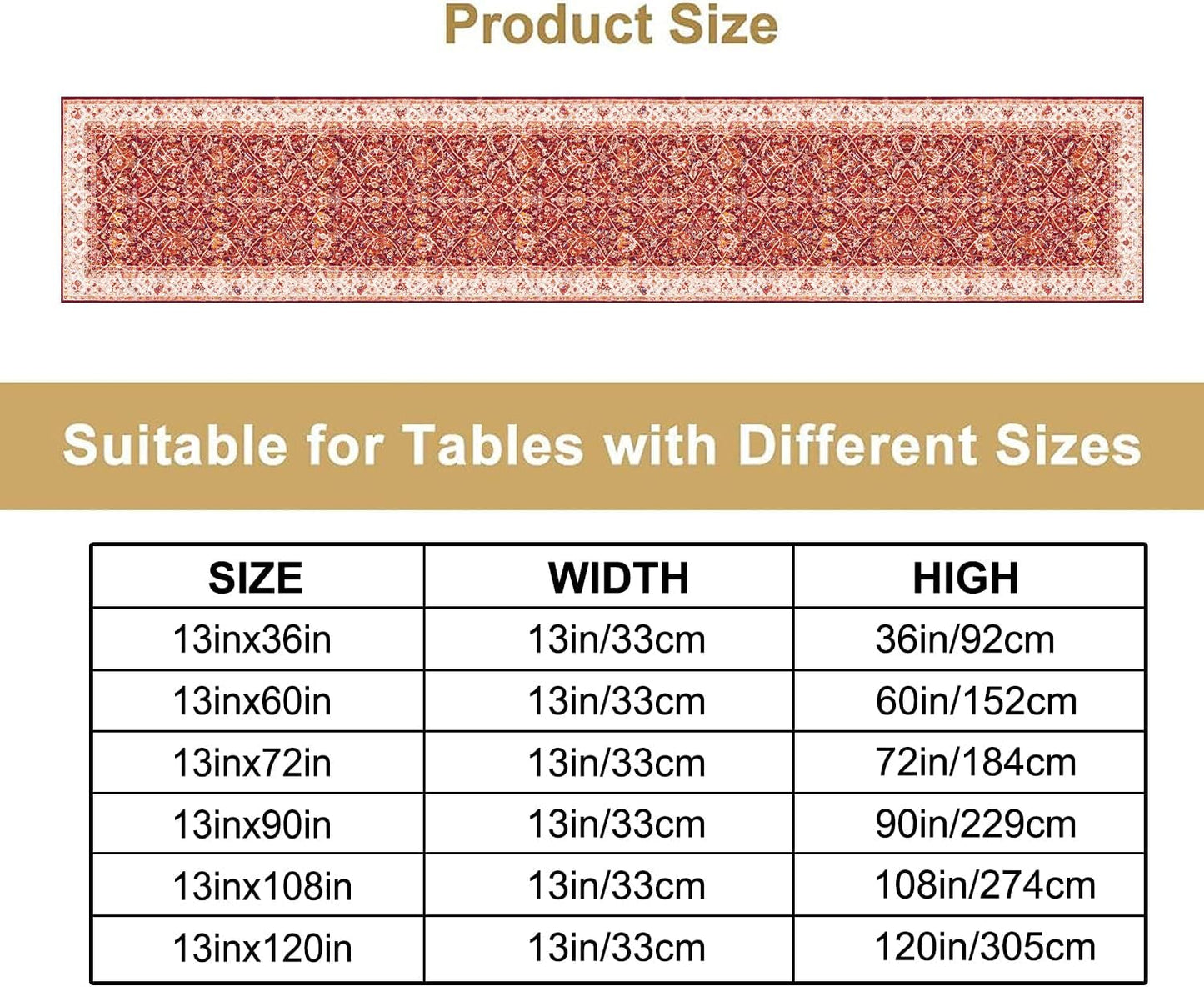 Boho Floral Vintage Table Runner, Retro Red Flower Rustic Country Farmhouse Abstract Pattern for Home Kitchen Table Decor Dining Coffee Room Party Decor 13x36in
