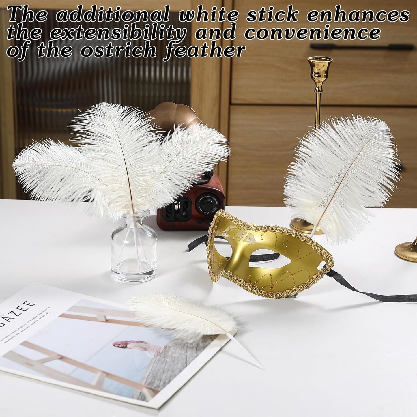 SOGUGOM White Craft Ostrich Feathers - 30PCS 6-8 inch Ostrich Feathers Kit for Centerpieces, Kindergarten Crafts, Hats and DIY Projects(White)