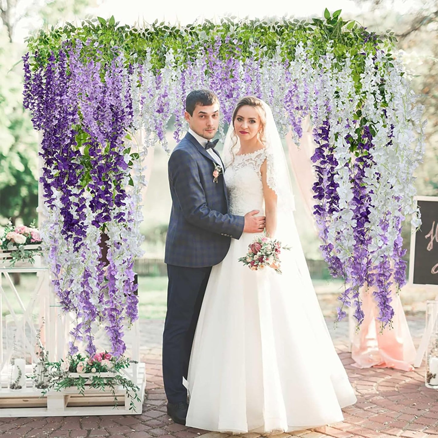 12 Pack Purple Wisteria Hanging Flowers Garland, 3.77 Feet Artificial Flower Vines, Fake Wisteria, Artificial Vines Hanging Garland for Backdrop Outdoor Yard Garden Decor