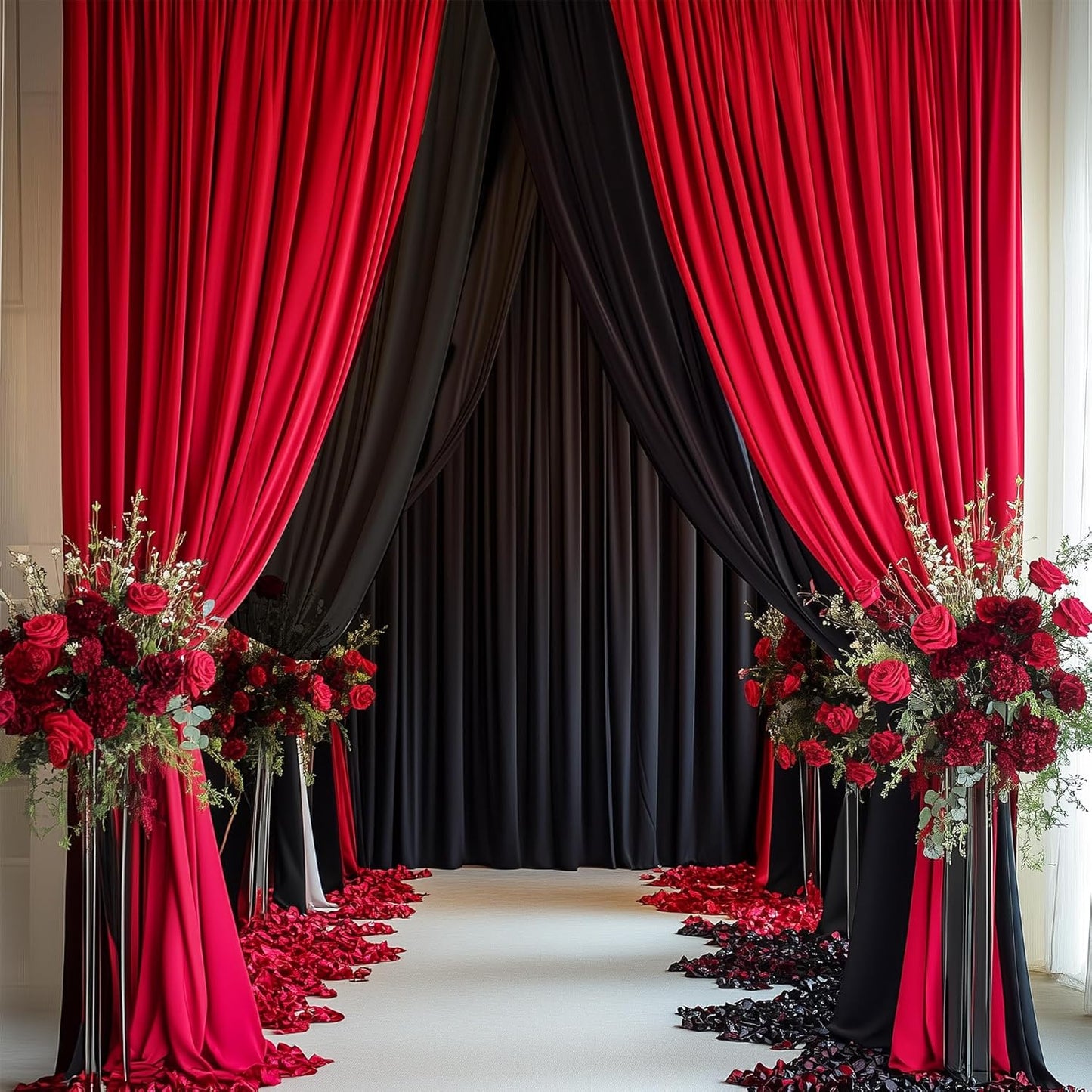 10ftx14FT Wrinkle Free Red Backdrop Curtain, 2 Panels 14FT Height Red Wedding Backdrop Drapes, Silky Polyester Back Drop Cloth for Birthday Photography Background Party Backdrop Draping