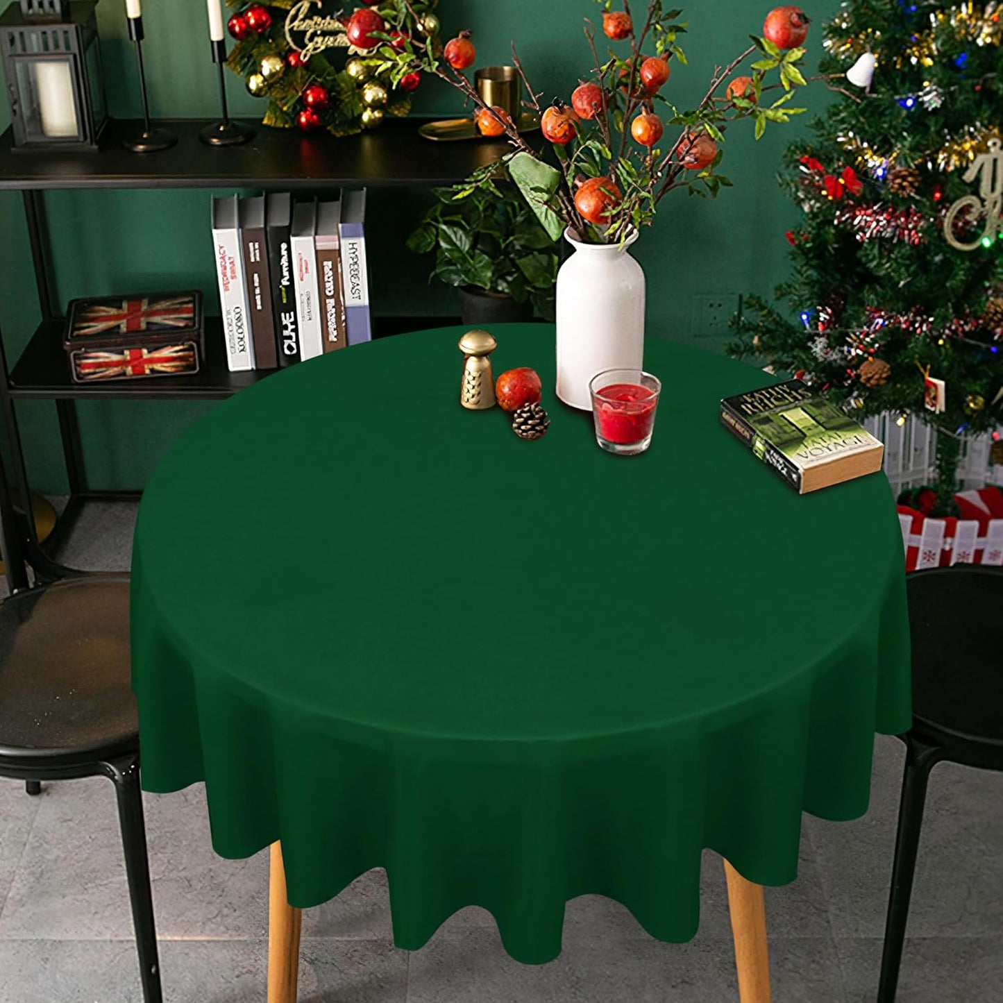 sancua Round Tablecloth - 70 Inch - Water Resistant Spill Proof Washable Polyester Table Cloth Decorative Fabric Table Cover for Dining Tables, Buffet Parties and Camping, Hunter Green