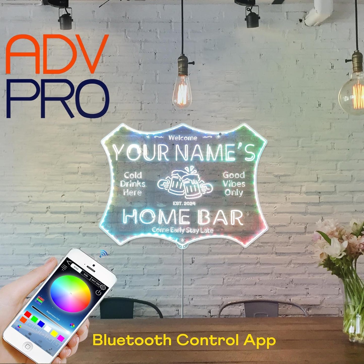 ADVPRO Personalized Your Name Home Bar RGB Dynamic Glam LED Sign - Cut-to-Edge Shape - Smart 3D Decoration - Multicolor Signage st06s32-fnd-p11d-tm-c