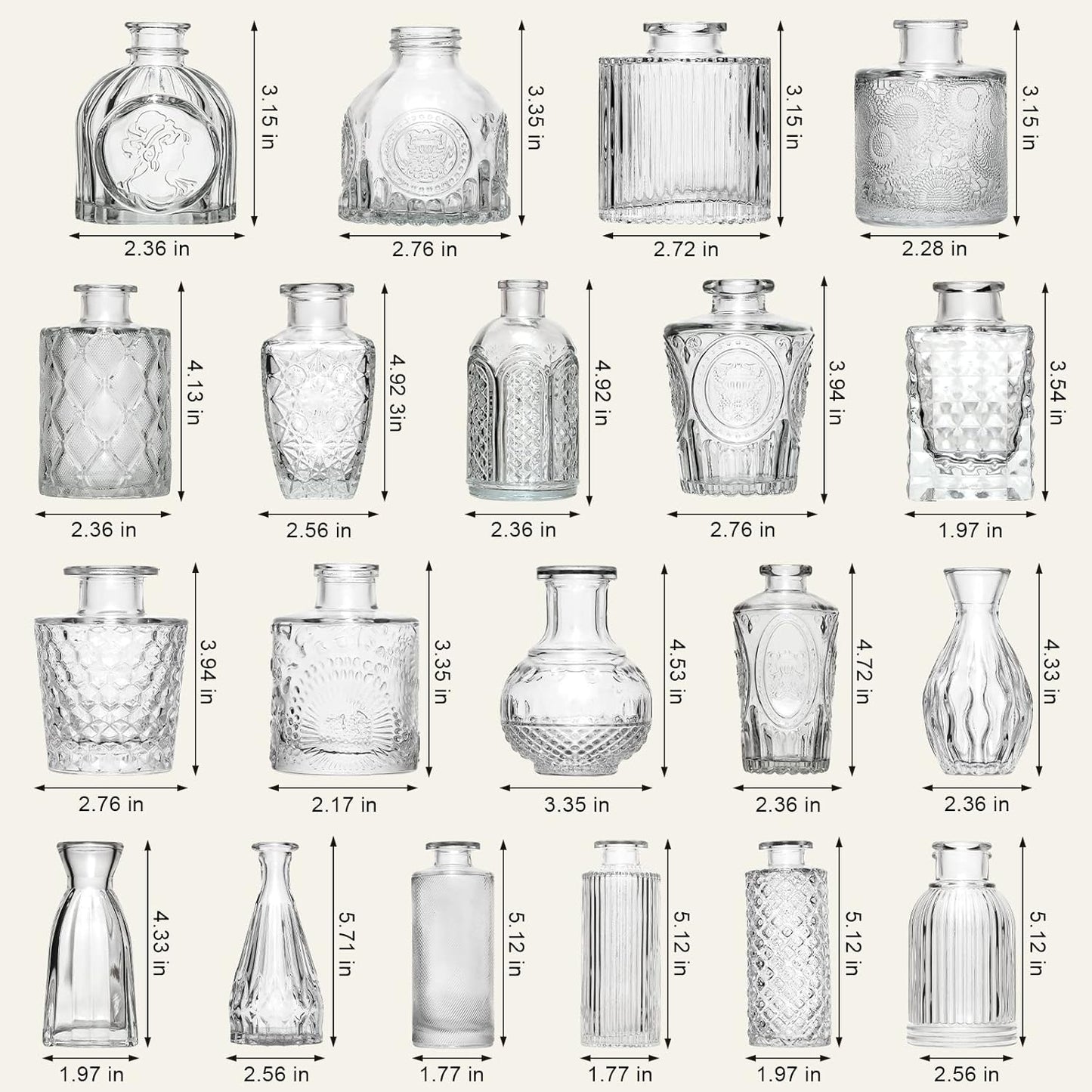 Arme Glass Bud Vase Set of 32 Pcs，Small Glass Vases for Flowers，Clear Bud Vases in Bulk，Vintage Vases for Centerpieces，Small Glass Bud Vase for Rustic Wedding Decorations，Home Table Flower Décor