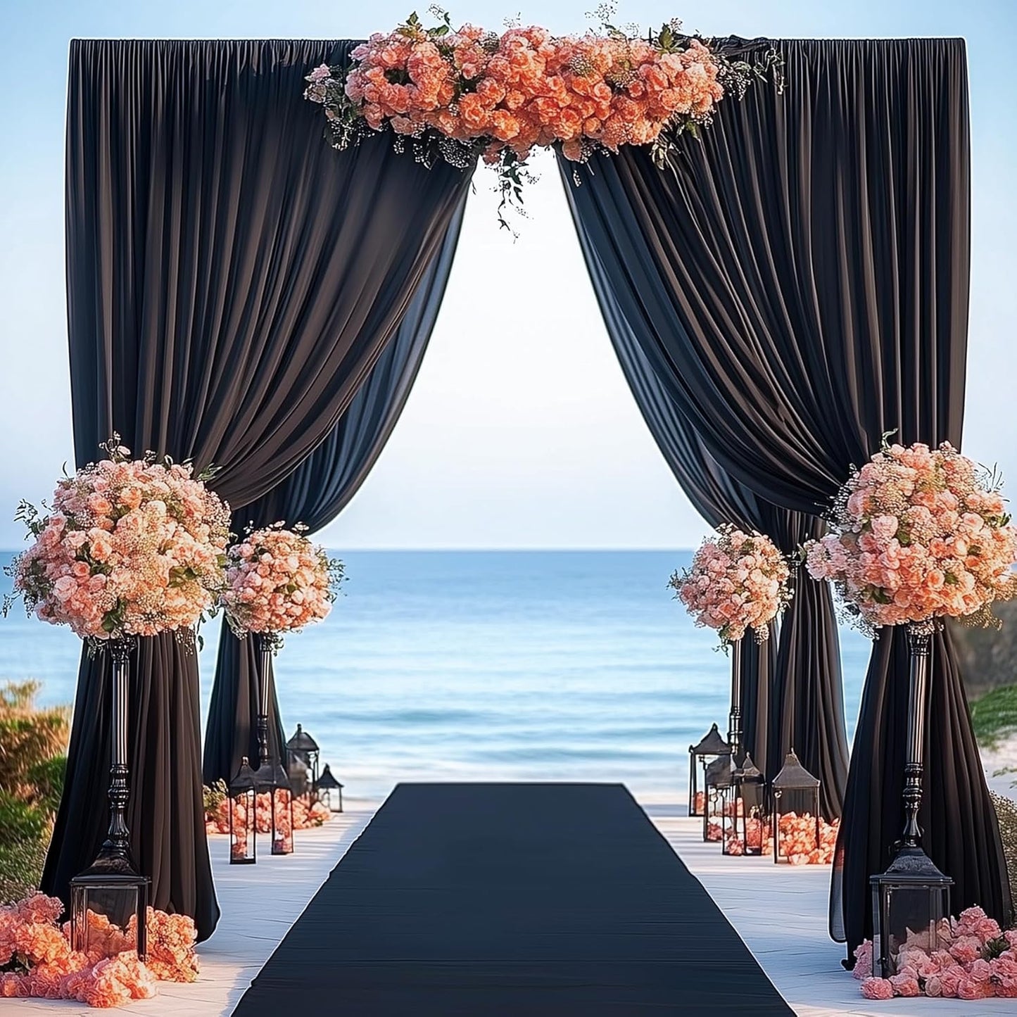 10ftx15ft Wrinkle Free Black Backdrop Curtain, 2 Panels 15FT Height Black Wedding Backdrop Drapes, Silky Polyester Back Drop Cloth for Birthday Photography Background Party Backdrop Draping
