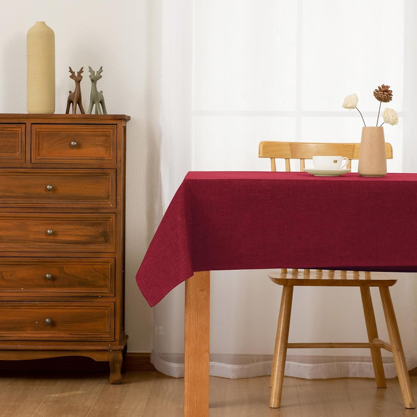 Hiasan 2 Pack Faux Linen Red Rectangle Tablecloth - Wrinkle and Stain Resistant Washable Table Cloth for Kitchen Dining Room Holiday Table Cover for Party Dinner, 90 x 156 Inch