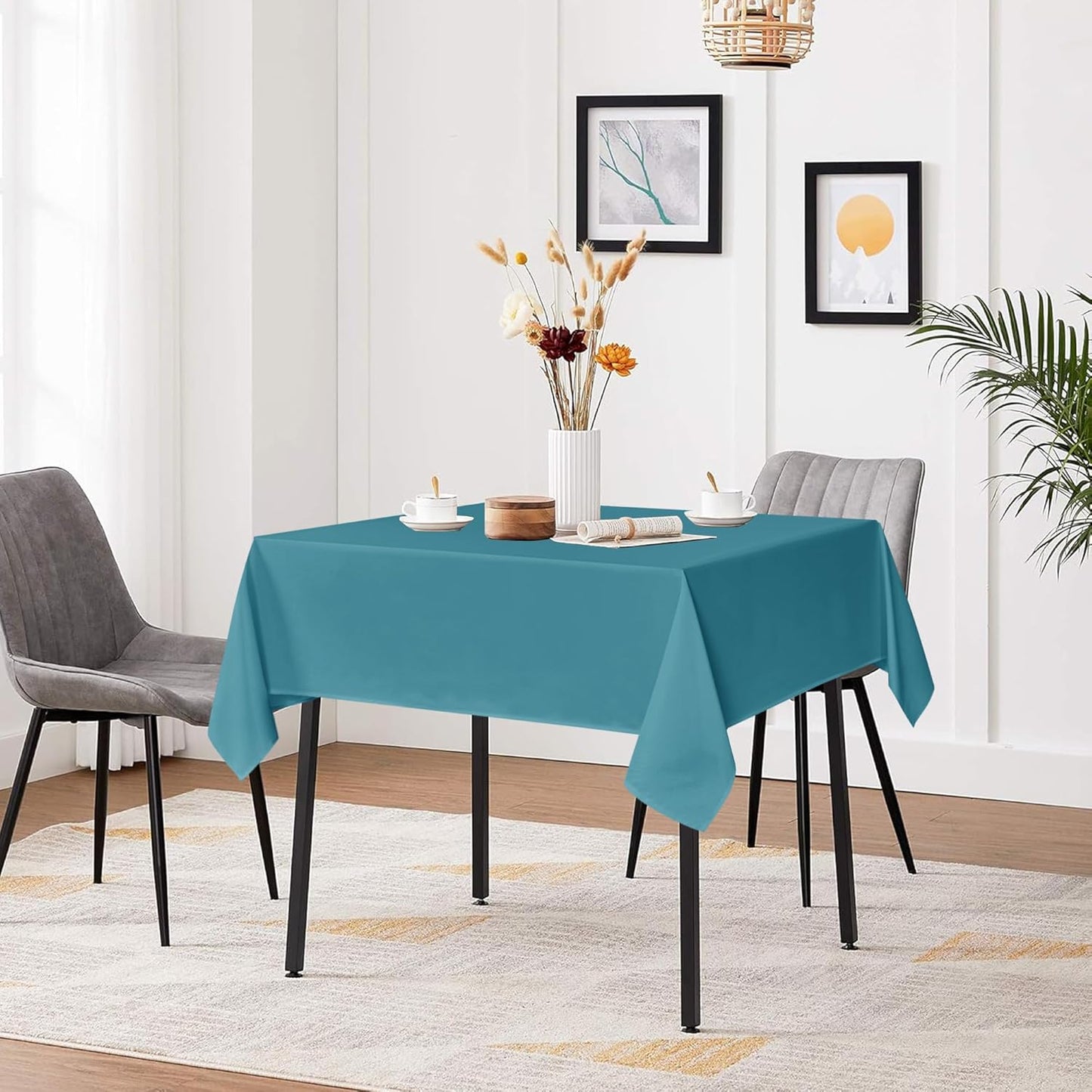 sancua Square Tablecloths 85x85 Inch, 2 Pack - Teal Fabric Table Cloth for Square or Round Tables, Washable Polyester Table Cover for Outdoor Party, Birthday, Buffet, Resturant