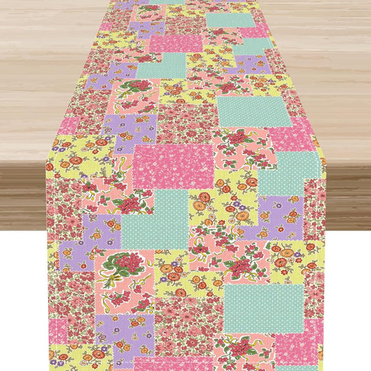 Boho Patchwork Table Runner, Vintage Farmhouse Colorful Wildflowers Bohemian Paisley Flower Table Center Decor for Home Kitchen Dining Patio Holiday Party Indoor Table Decorations, 13"x72" Inch