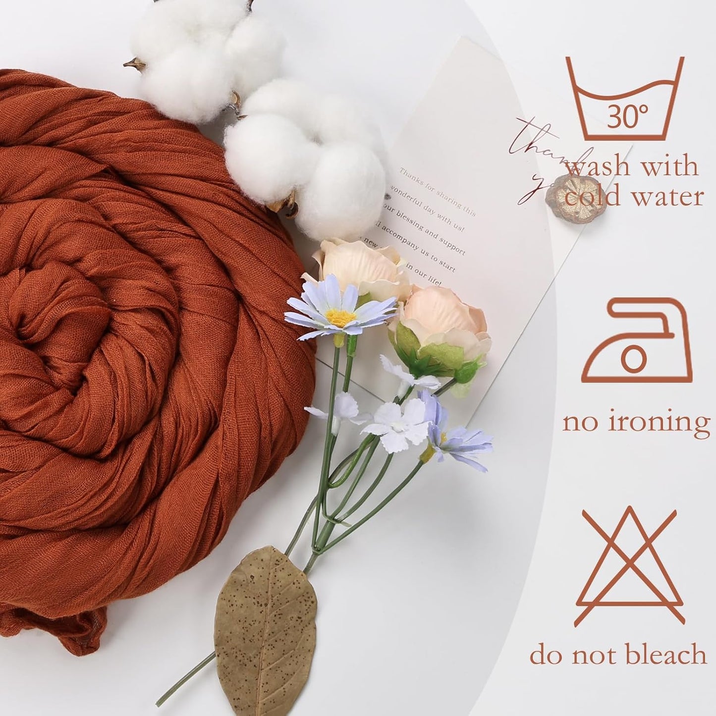 12 Pack Fall Thanksgiving Table Runner Terracotta Cheesecloth 10ft Boho Gauze Fabric Cheese Cloth Burnt Orange Table Runner 35 x 120 Inch Rustic Sheer for Wedding Décor Party Centerpiece Decoration