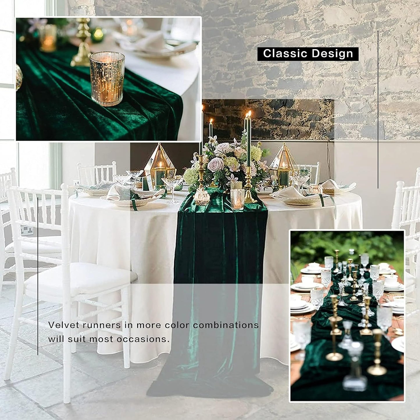 Velvet Table Runner, 5 Pack Luxurious Wedding Reception Decorations Soft Velvet Fabric Table Linen Overlay for Party (20 x 120 inch, Emerald Green)