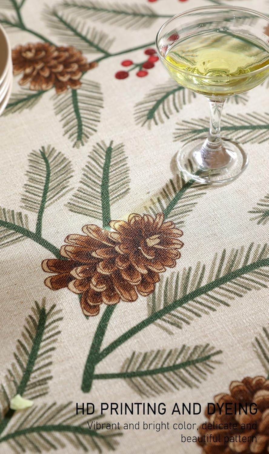 ISAENNE Designer Christmas Beige Linen Round Tablecloth,Pinecones Pattern Indoor Tablecloths,Washable Decor Table Cloth for Dining Thanksgiving Kitchen Christmas,Diameter 67"-Carol B