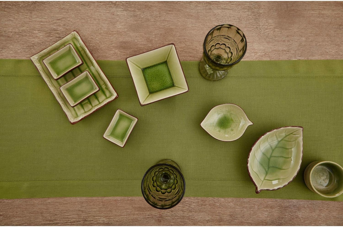 Solino Home Linen Hemstitch Table Runner 108 Inches Long - 100% Pure Linen Avocado Green Table Runner 14 x 108 Inch for Fall, Autumn, Thanksgiving - Classic Hemstitch