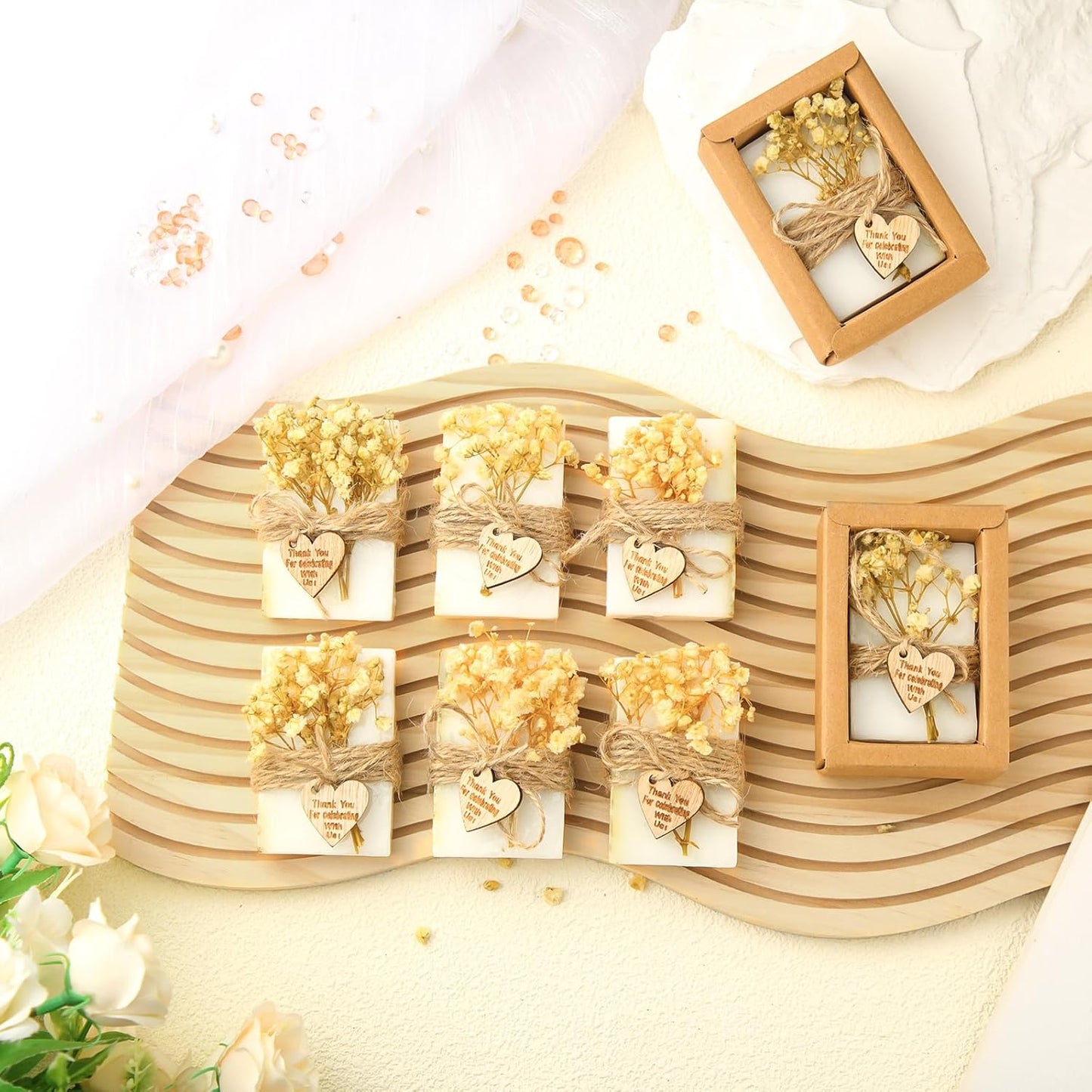 Demissle 30 Pcs Mini Scented Soap Wedding Party Favors Gifts Baby Shower Bridal Shower Handmade Natural Soap Favors for Guests in Bulk for Wedding Souvenirs Engagement Party(White)