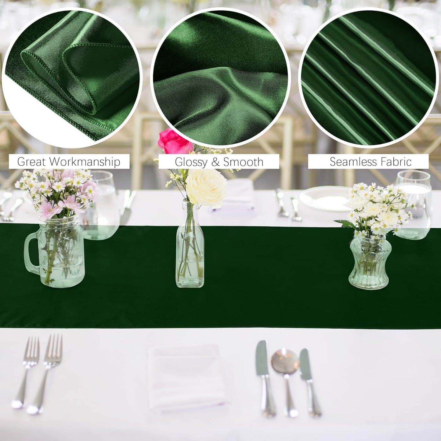 Aneco 16 Pack Christmas Satin Table Runner 12 x 108 Inch Xmas Red, Black Green Long Wedding Satin Silk Table Runner for Wedding Banquet Graduations Birthday Christmas Party Decoration