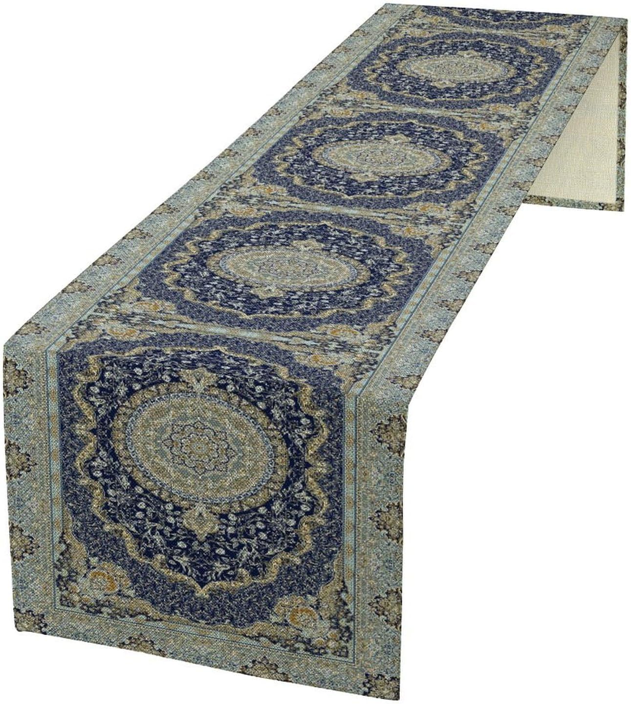 Boho Bohemia Style Blue Teal Table Runner, Country Rustic Farmhouse Magical Abstract Print Pattern for Home Kitchen Table Decor Dining Coffee Room Garden Party Decor 13x60in