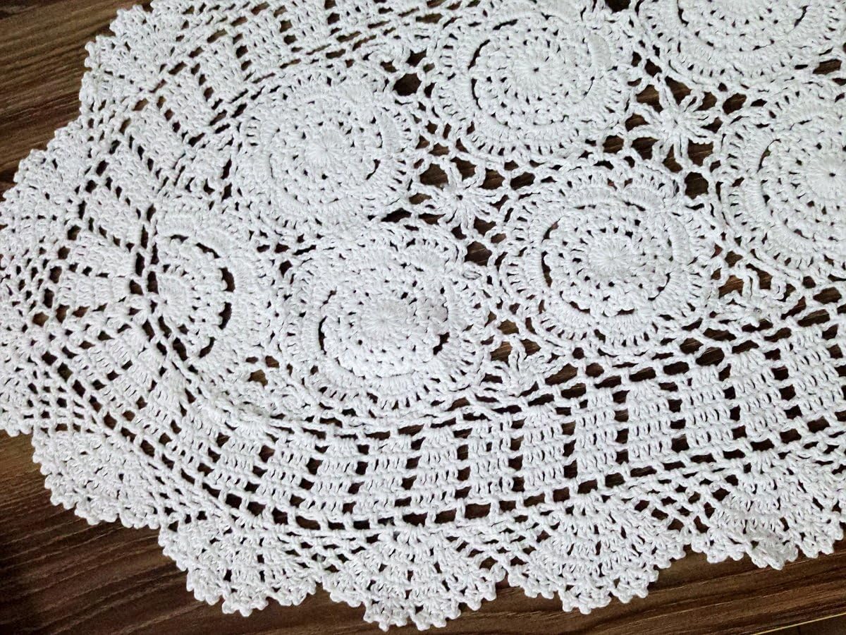 Cotton Handmade Crochet lace Table Runners Oval Tablecloth Doilies Doily Table Dresser Scarf Décor,15x35 inch,White