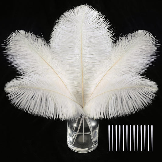 SOGUGOM White Craft Ostrich Feathers - 30PCS 8-10 inch Ostrich Feathers Kit for Centerpieces, Kindergarten Crafts, Dream Catchers and DIY Projects(Off White)