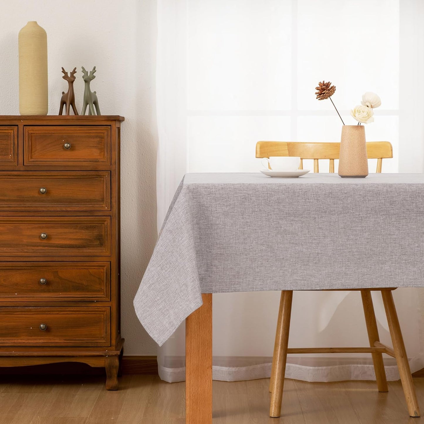 Hiasan 2 Pack Faux Linen Rectangle Tablecloth - Wrinkle and Stain Resistant Washable Table Cloth for Kitchen Dining Room Holiday Table Cover for Party Dinner, Stone, 70 x 140 Inch