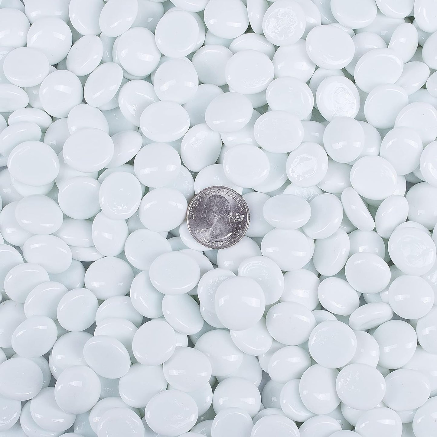 Galashield Flat Glass Marbles for Vases White Glass Gems Beads Pebbles Vase Filler (1 LB, Approx. 105 PCS)