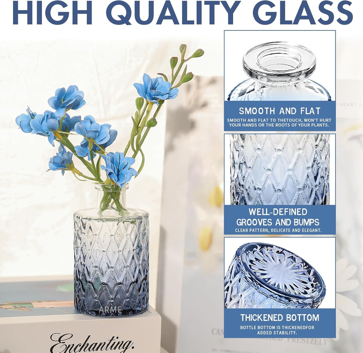 Arme Bud Vases Set of 32, Blue Vase for Centerpieces, Clear Bud Vase in Bulk, Mini Flower Vintage Cute Vases for Centerpieces, Small Glass Vases for Wedding Decor, Home Table Flower Décor