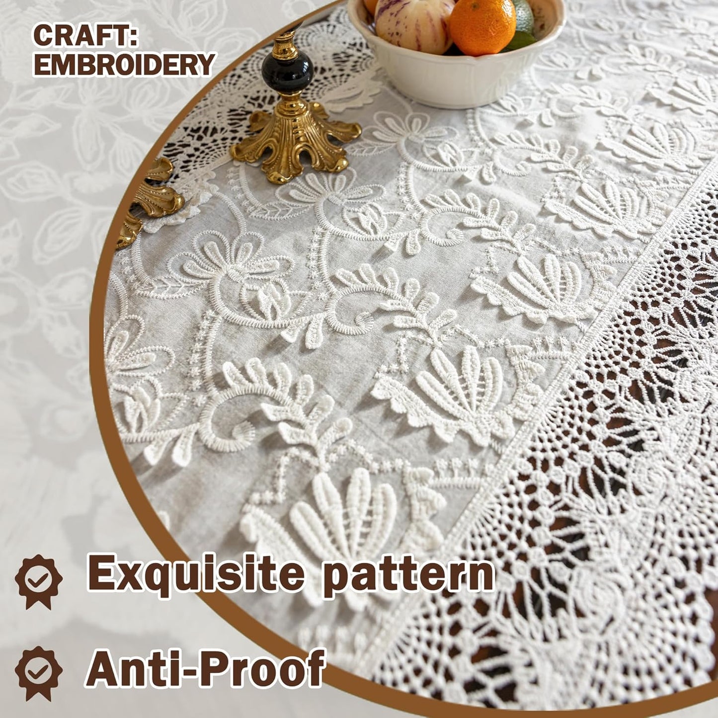 White Elegant Vintage Lace Table Runner,Wedding Lace Decor with Floral Embroidery,Tea Party Decor (White, 13.8X79 Inches)