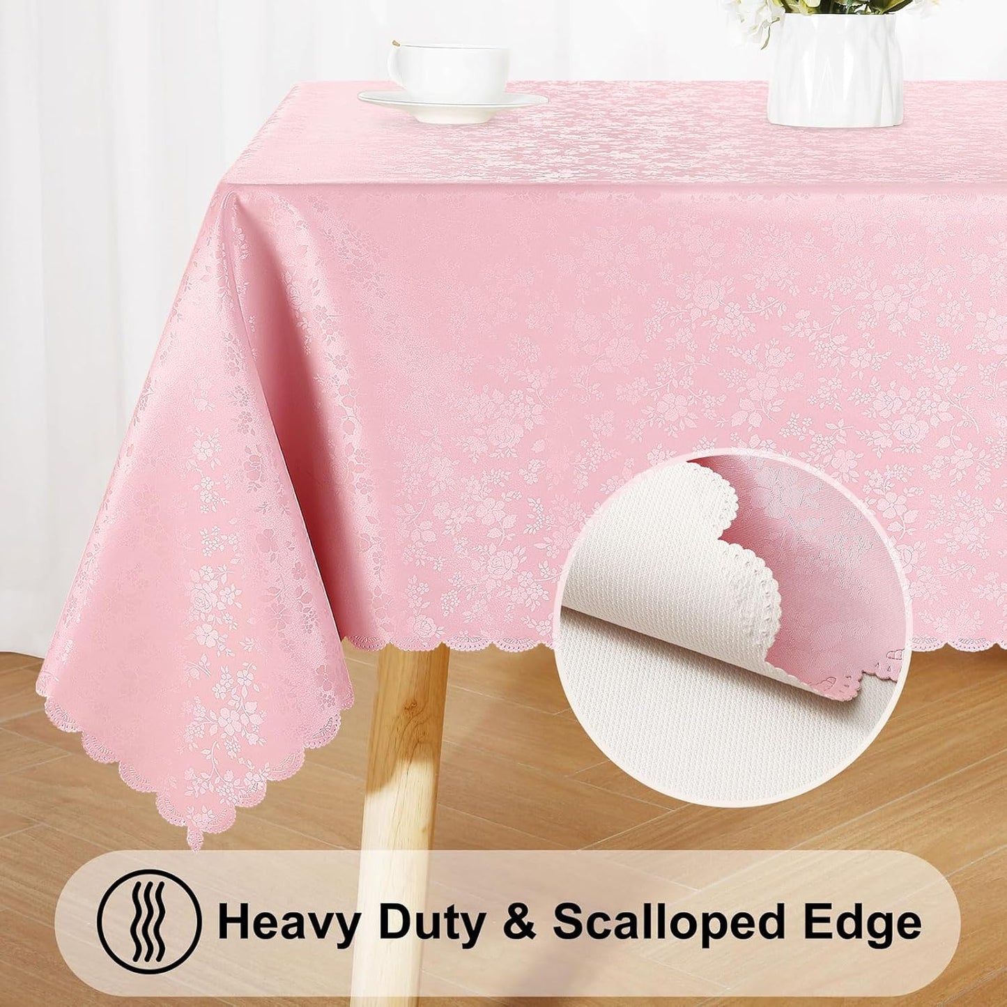 Smiry Rectangle Table Cloth, Waterproof Heavy Duty Vinyl Tablecloths, Wipeable Washable Table Cover for Kitchen and Dining Room (Pink, 52" X 70")